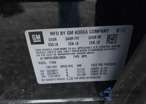 2021 Chevrolet Trailblazer Fwd Lt z USA, uszkodzony, nr VIN KL79MPSL5MB148034